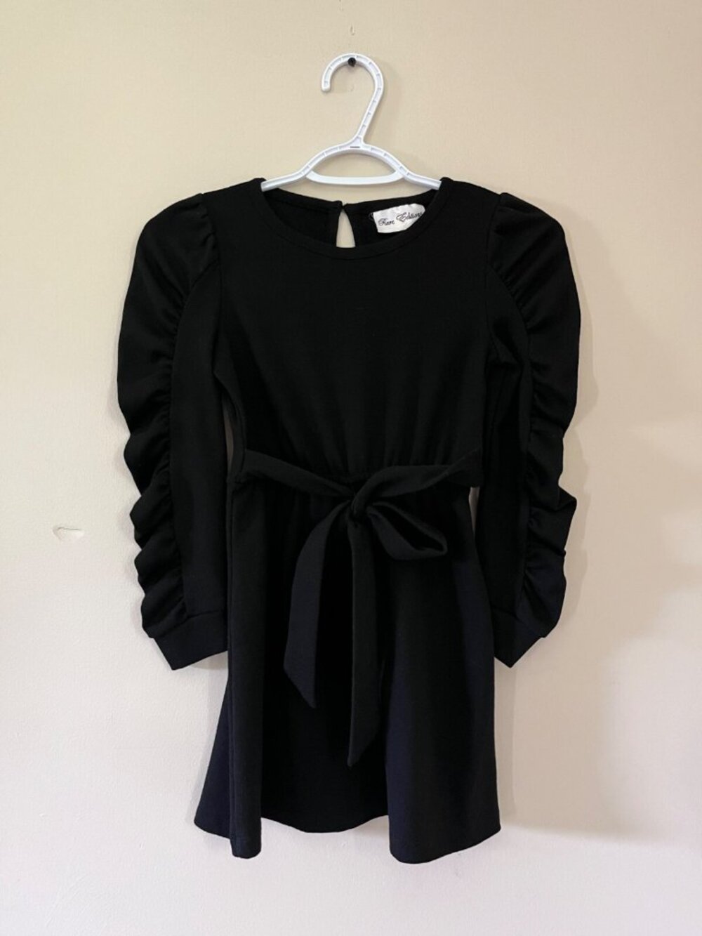Rare Editions Girls Size 7 Black Long Sleeve Dress Tie Formal